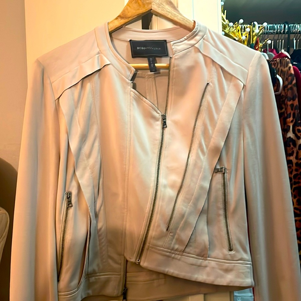 BCBG SUEDE LEATHER CREAM JACKET